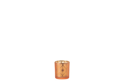 Theelichthouder Ruit Bloemen Glas Oranje Small