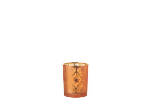 Windlicht Ruit Bloemen Glas Oranje Medium