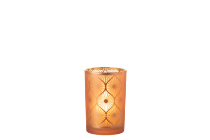 Windlicht Ruit Bloemen Glas Oranje Large