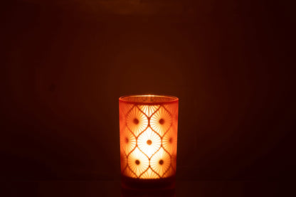 Windlicht Ruit Bloemen Glas Oranje Large