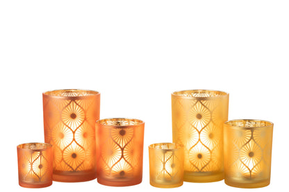 Windlicht Ruit Bloemen Glas Oranje Large