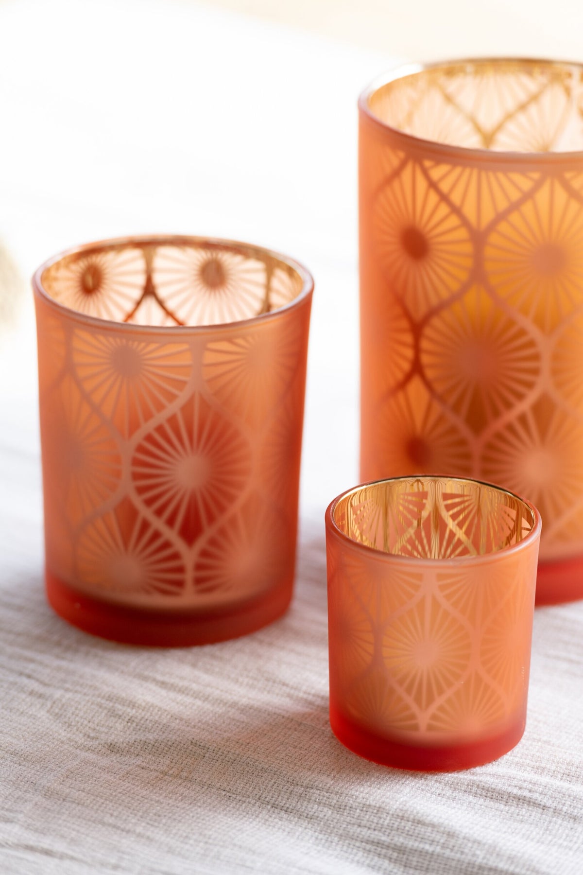 Windlicht Ruit Bloemen Glas Oranje Large