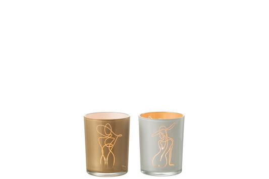 Windlicht Vrouw Glas Mix Medium Assortiment Van 2