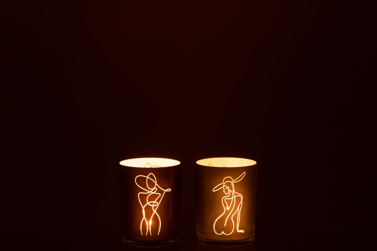 Windlicht Vrouw Glas Mix Medium Assortiment Van 2