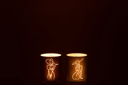 Windlicht Vrouw Glas Mix Medium Assortiment Van 2
