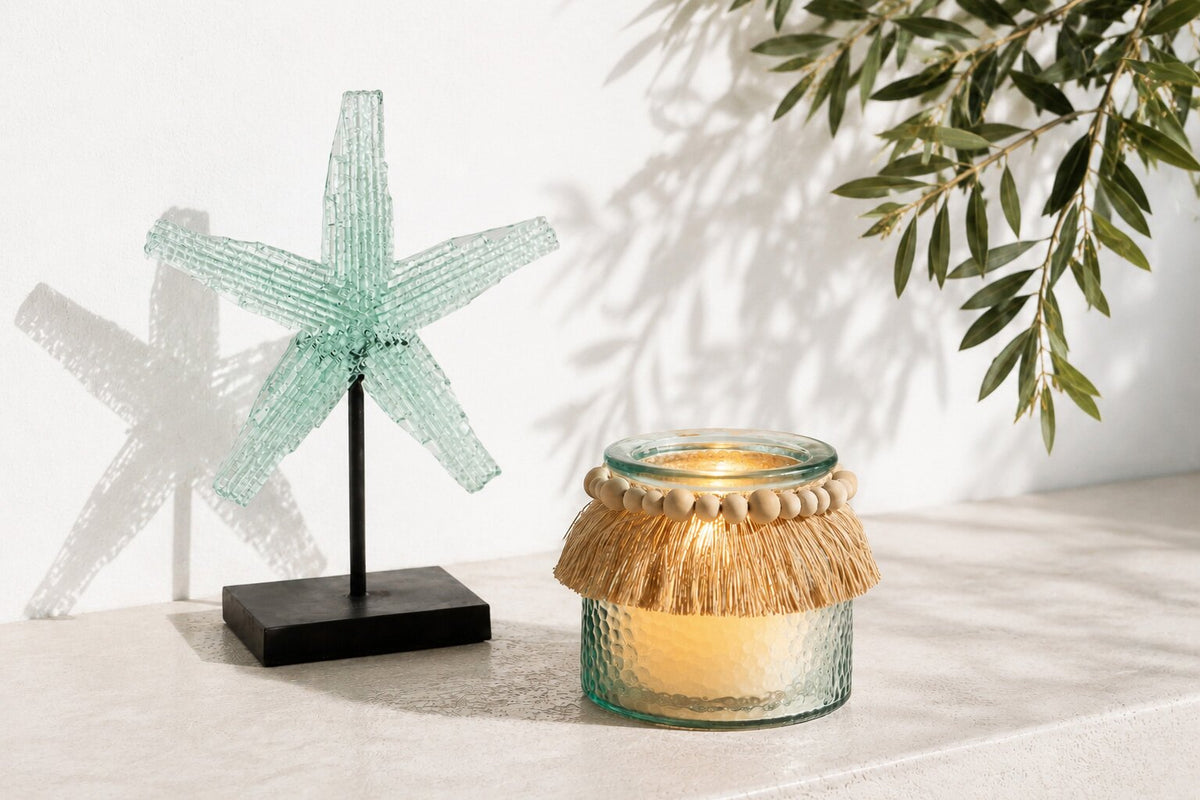 Theelichthouder Kralen Decoratie Glas Blauw Small