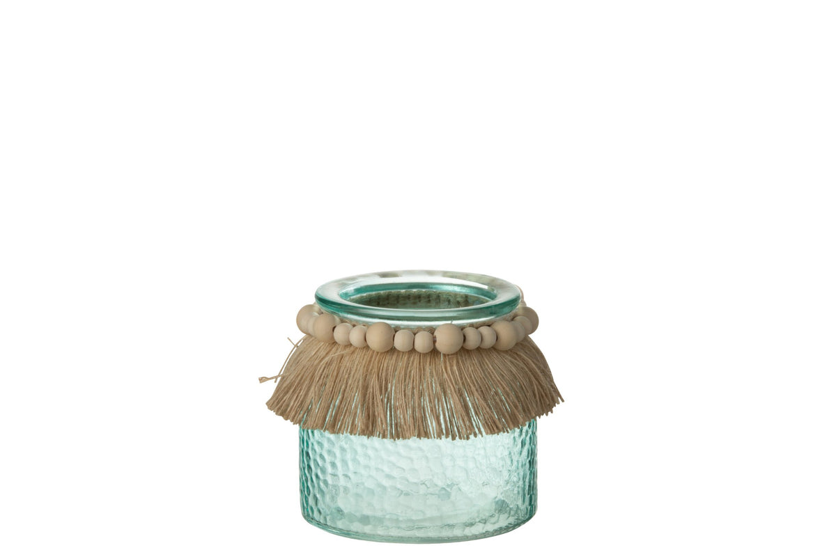 Theelichthouder Kralen Decoratie Glas Blauw Small