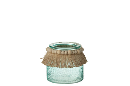 Theelichthouder Kralen Decoratie Glas Blauw Small