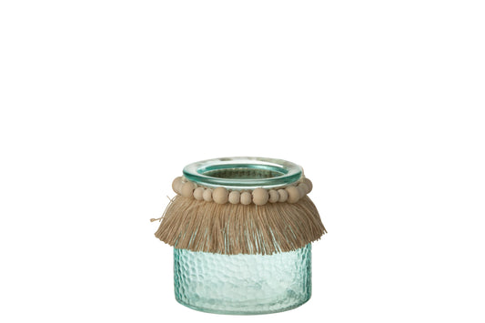 Theelichthouder Kralen Decoratie Glas Blauw Small