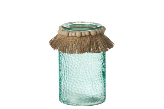 Windlicht Kralen Decoratie Glas Blauw Large