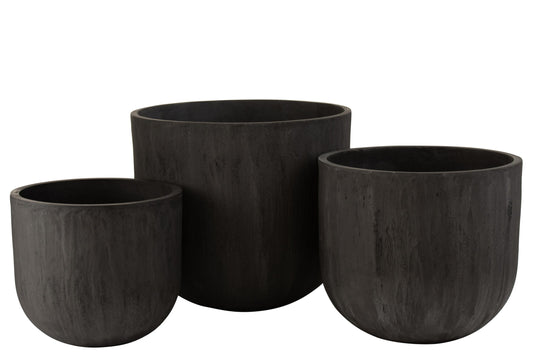 Set Of 3 Flowerpots Round Ceramic High Black