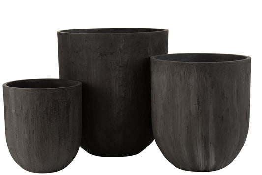 Set Of 3 Vases Round Ceramic High Black