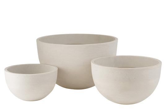 Set Of 3 Flowerpots Round Ceramic Low White