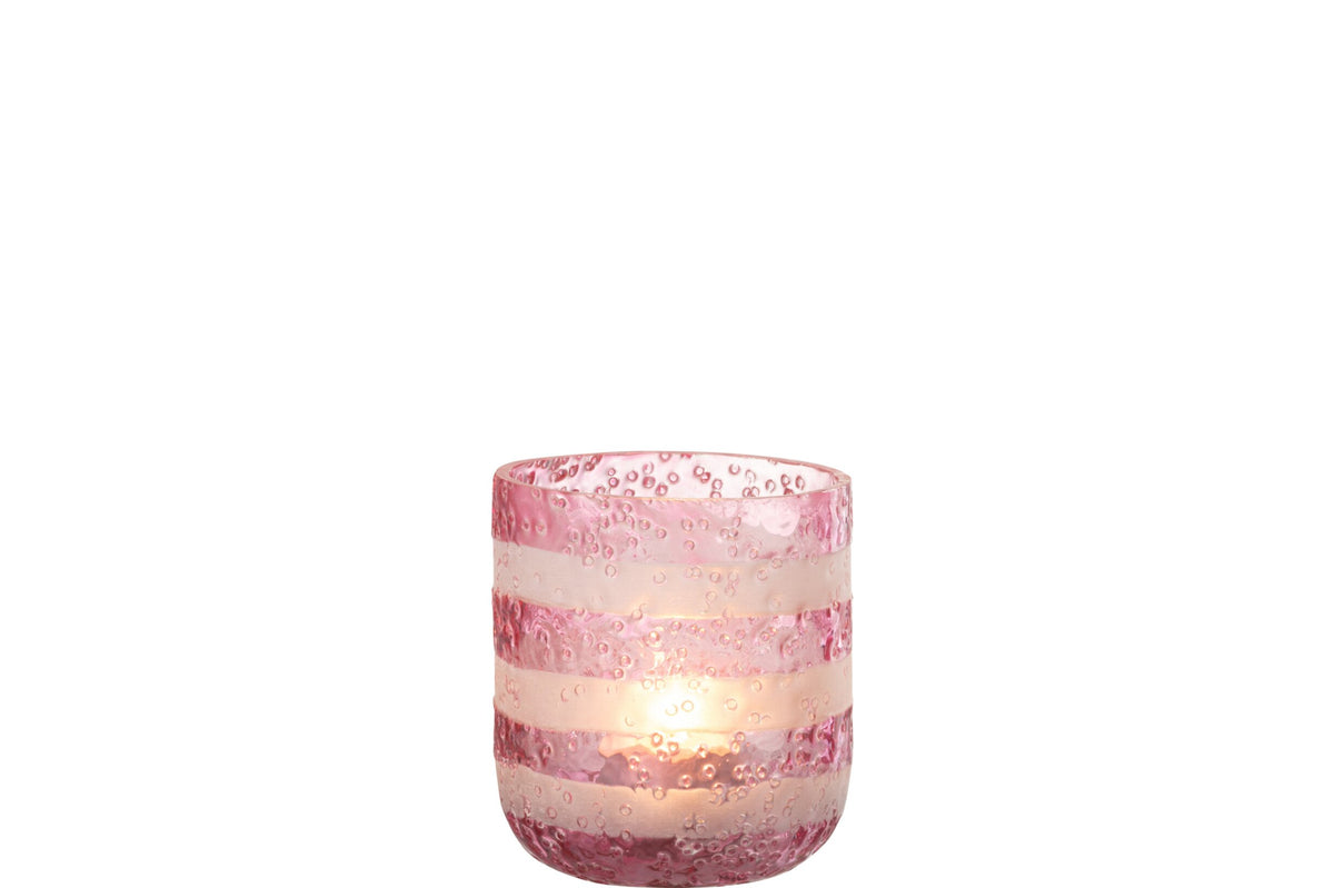 Theelichthouder Strepen Glas Rood/Wit Small