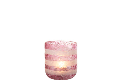 Theelichthouder Strepen Glas Rood/Wit Small