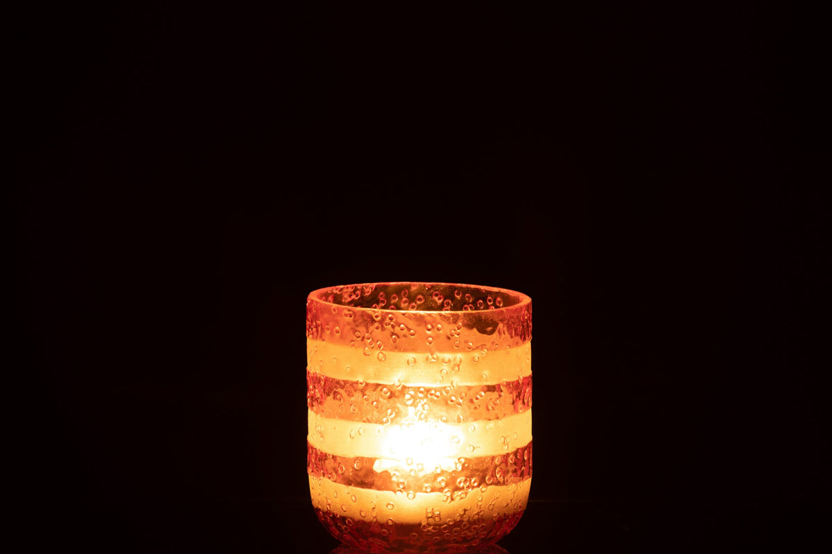 Theelichthouder Strepen Glas Rood/Wit Small