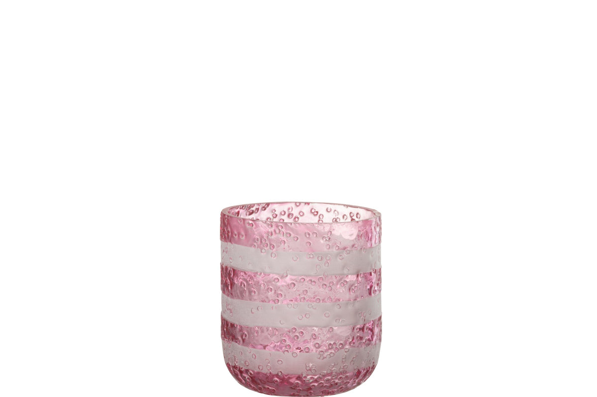 Theelichthouder Strepen Glas Rood/Wit Small