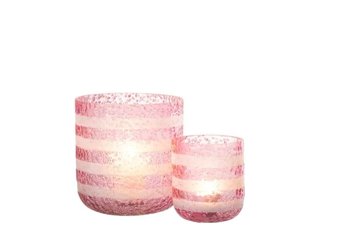 Windlicht Strepen Glas Rood/Wit Large