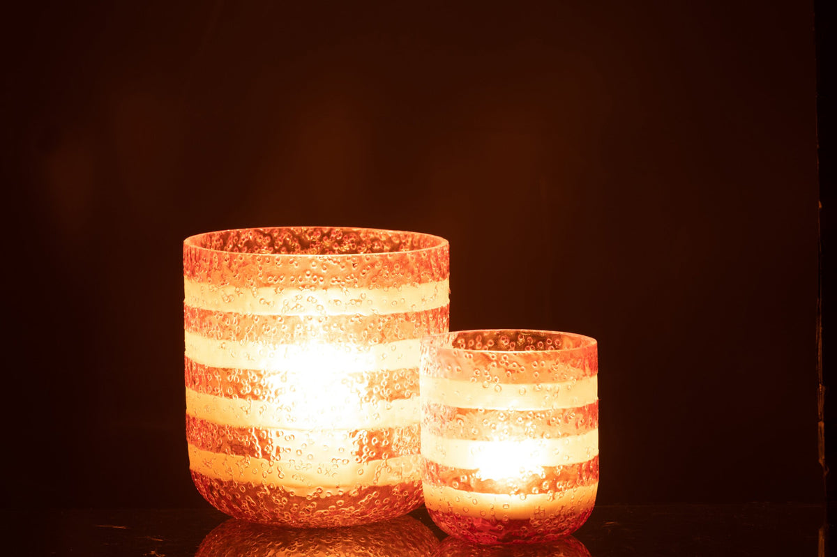 Windlicht Strepen Glas Rood/Wit Large