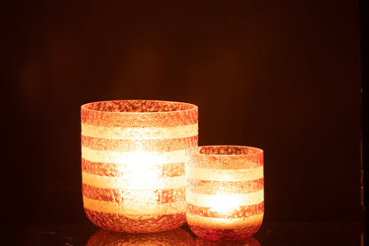 Windlicht Strepen Glas Rood/Wit Large