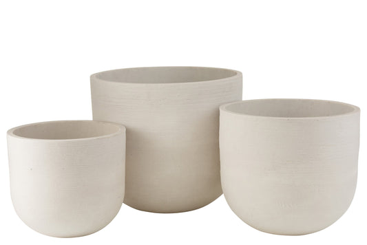 Set Of 3 Flowerpots Round Ceramic High White