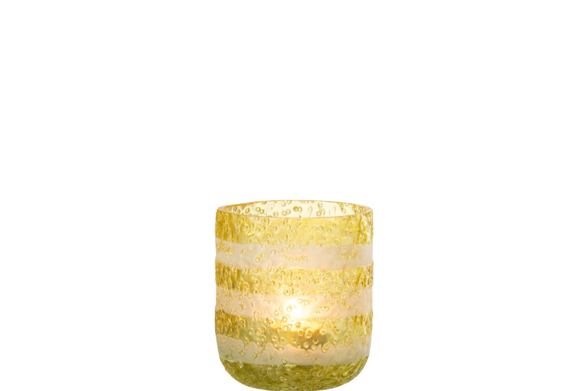 Theelichthouder Strepen Glas Geel/Wit Small