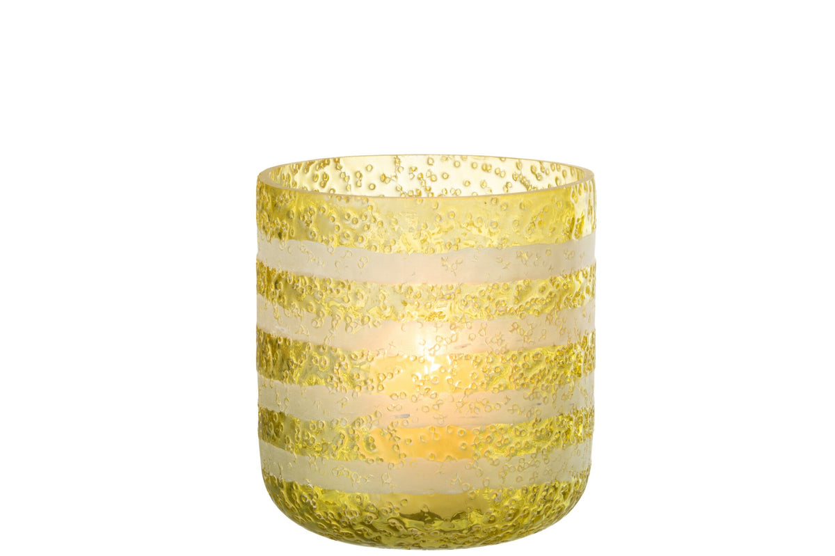 Windlicht Strepen Glas Geel/Wit Large