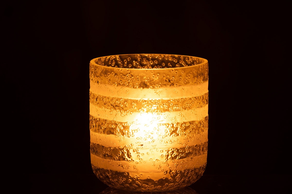 Windlicht Strepen Glas Geel/Wit Large
