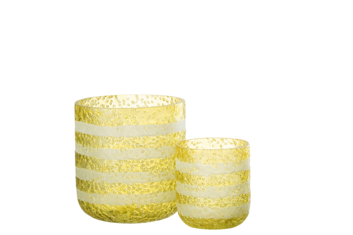 Windlicht Strepen Glas Geel/Wit Large