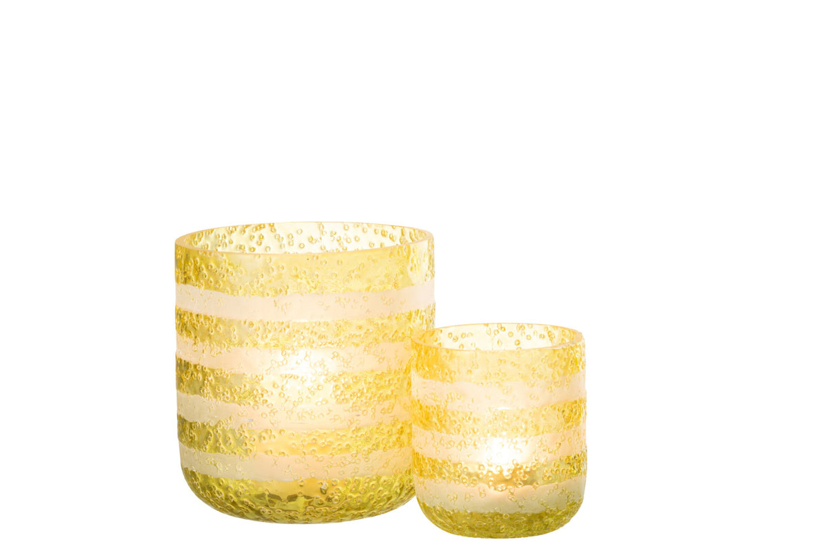 Windlicht Strepen Glas Geel/Wit Large