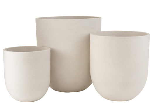 Set Of 3 Vase Round Ceramic High White