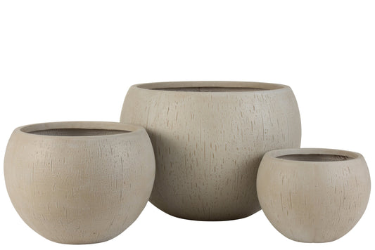 Set Of 3 Flowerpots Round Clay Beige