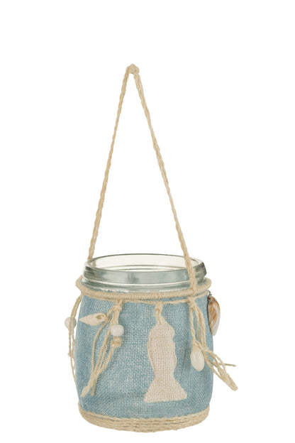 Theelicht Hanger Zee Decoratie Glas Blauw/Wit
