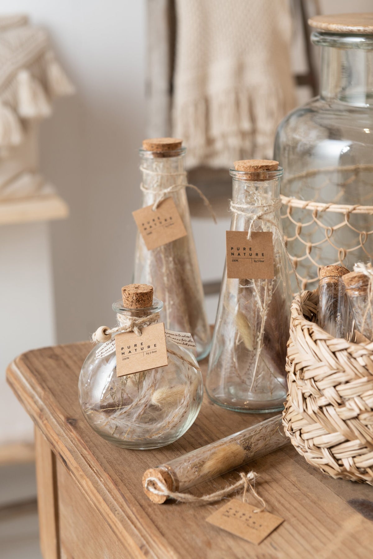 Bottles With Dried Flowers Glass Natural Medium Assortment Of 2