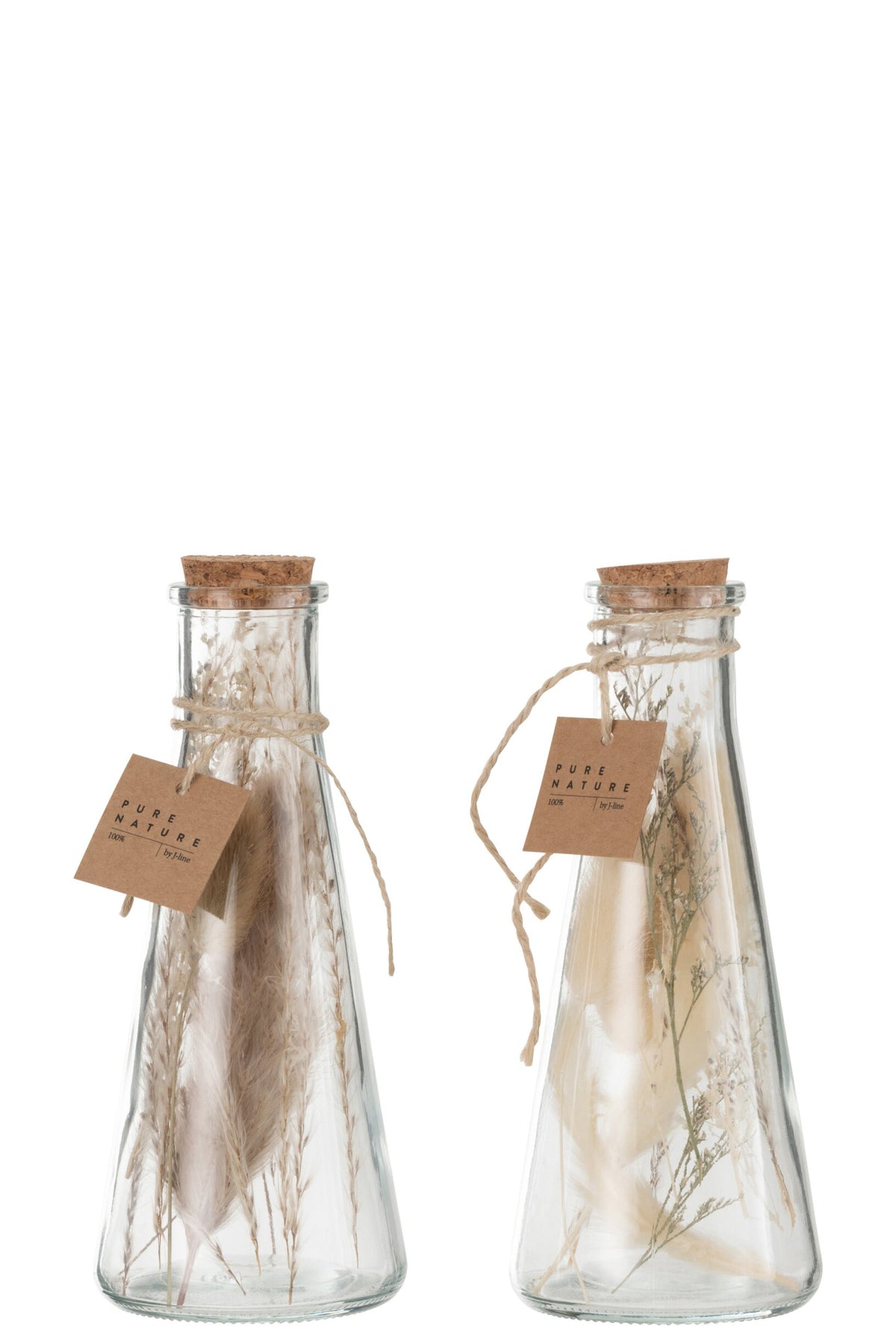 Bottles With Dried Flowers Glass Natural Medium Assortment Of 2