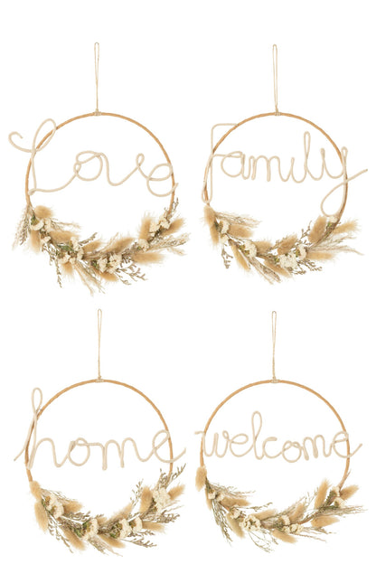 Hanging Wreath With Words Dried Flowers Natural Assortment Of 4