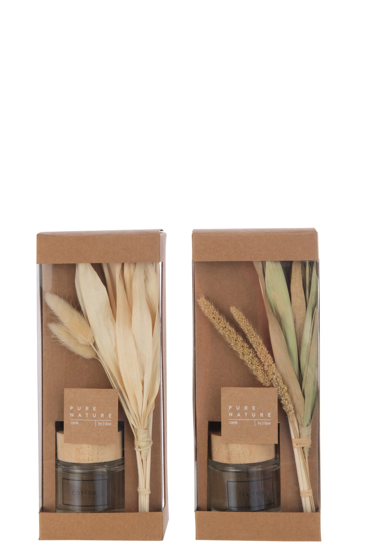 Geurolie + Bloemen Glas Groen/Naturel Assortiment Van 2