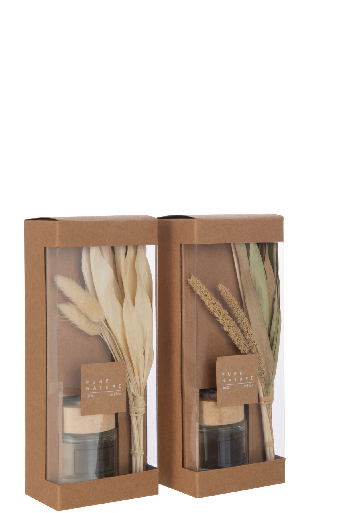 Geurolie + Bloemen Glas Groen/Naturel Assortiment Van 2