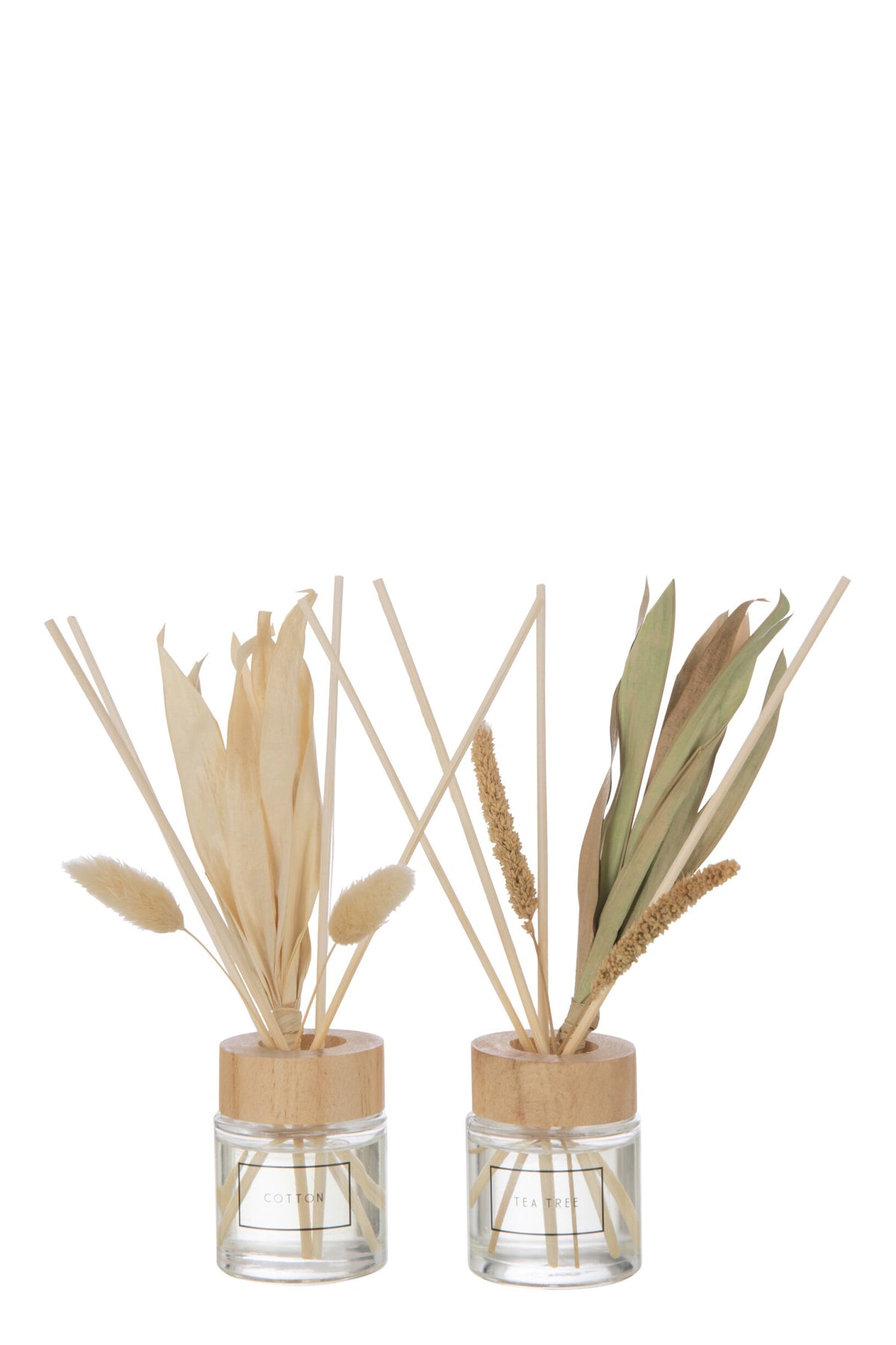 Geurolie + Bloemen Glas Groen/Naturel Assortiment Van 2
