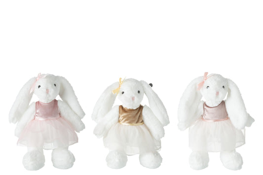 Konijn pluche met jurk polyester wit assortiment van 3