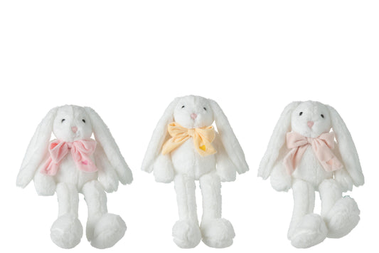 Konijn pluche met strik polyester wit assortiment van 3