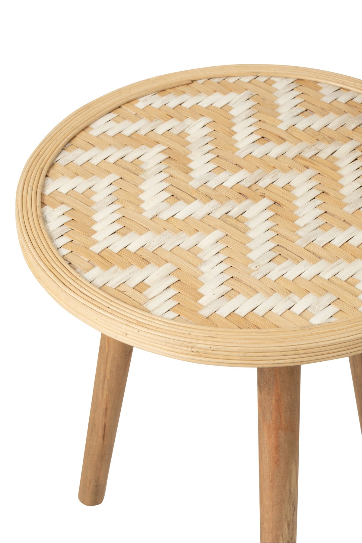 Set Of 3 Sidetable Patterns 3 Legs Bamboo/Wood Natural/White