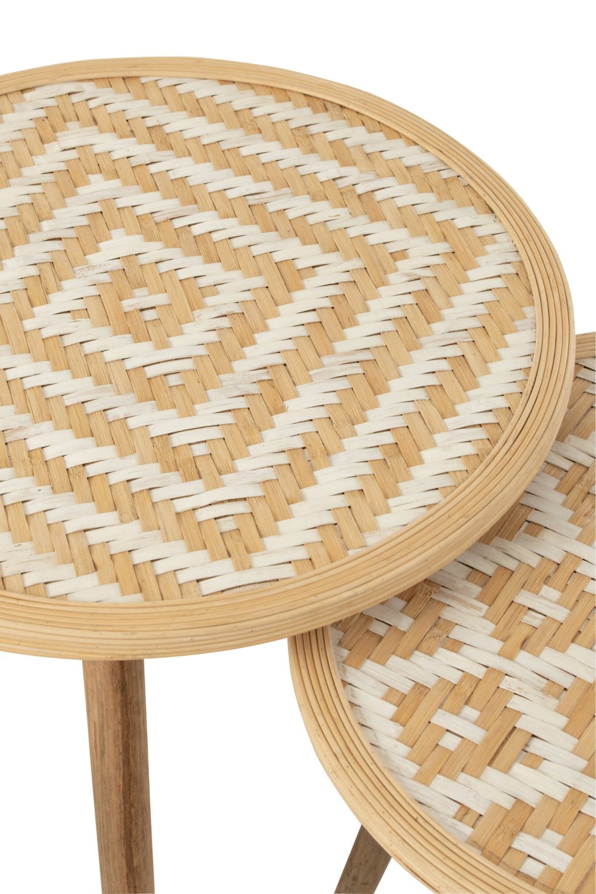 Set Of 3 Sidetable Patterns 3 Legs Bamboo/Wood Natural/White