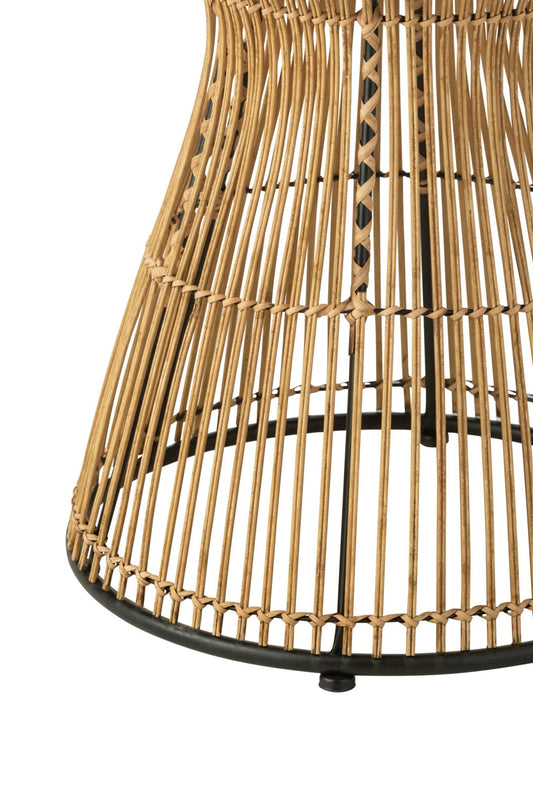 Sidetable Round Grooves Rattan Natural