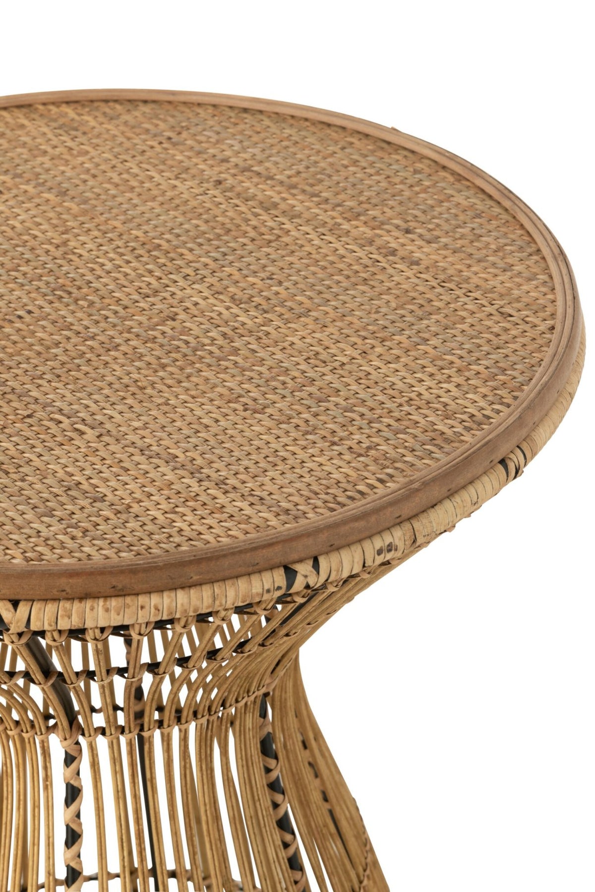 Sidetable Round Grooves Rattan Natural