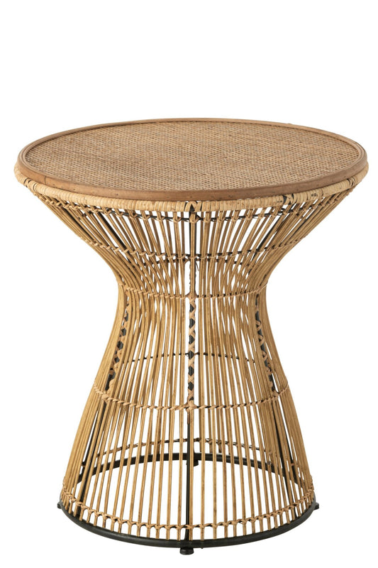 Sidetable Round Grooves Rattan Natural