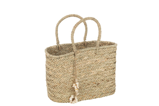Strandtas schelpen jute naturel groot