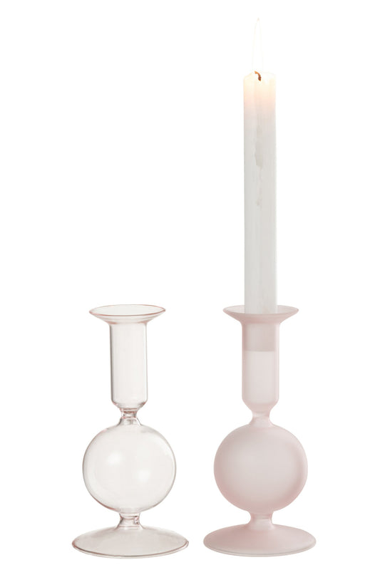 Kaarshouder 1 Bal Mat/Transparant Glas Licht Roze Assortiment Van 2