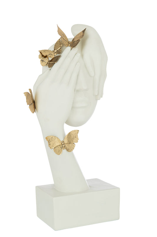Face Butterflies Stand Poly White/Gold