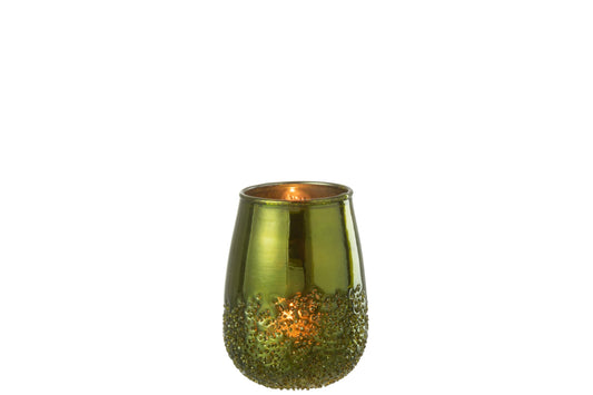 Theelichthouder Spiegel Groen Glas Small